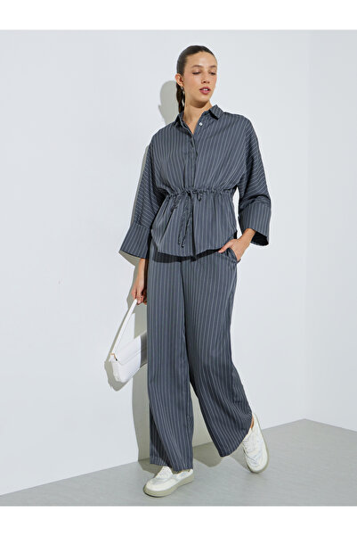 Styli Charcoal Pinstripe Wide Leg Trousers