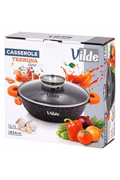 Vilde Tigaie din GRANIT pentru prăjit, fiert la foc mic și copt, cu capac, 24...