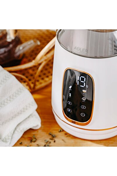 adler Fierbător electric din sticlă cu control temperatură, aparat de bucătăr...