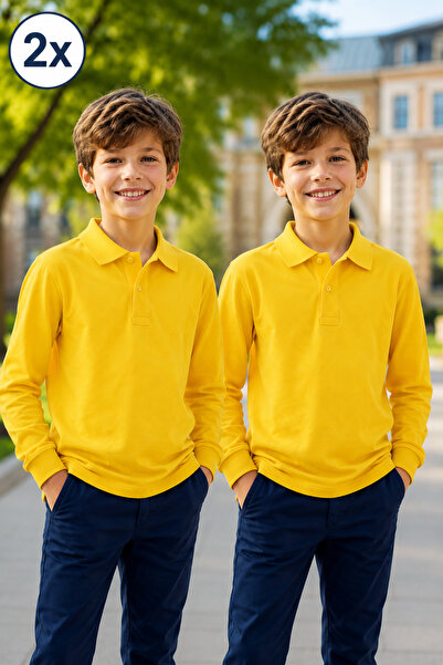 Yalçınoğlu Kids Pachet de 2 tricouri școlare premium cu guler polo, 100% bumb...