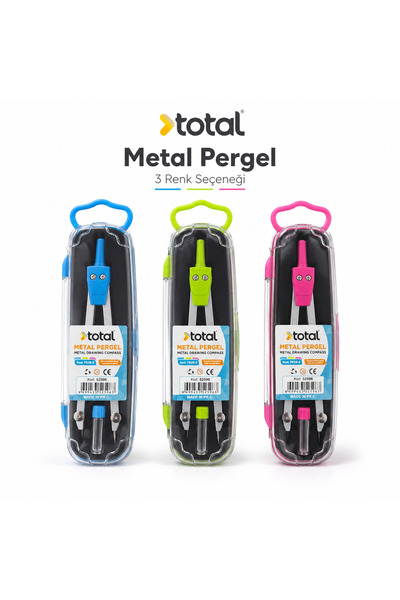 TOTAL Metal Pergel Seti Sert Kutulu Yedek Uçlu– Mavi, Yeşil, Pembe Renk Seçen...
