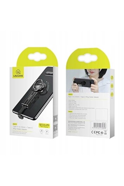 Usams Adaptor AU11 2 în 1 USB-C - 3,5mm + USB-C + suport inel negru SJ35