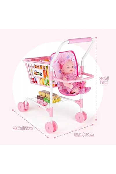 deAO 47 EL TOYS Cărucior de supermarket pentru copii, set roz, educativ