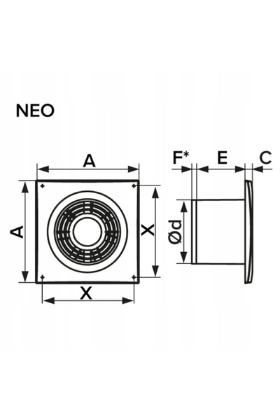NO BRAND Ventilator de baie Przybysz NEO Ø100mm / Temporizator / Plasă anti-i...