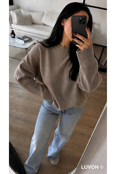 LUVON Mink Crew Neck Oversize Knitwear Women's Sweater
