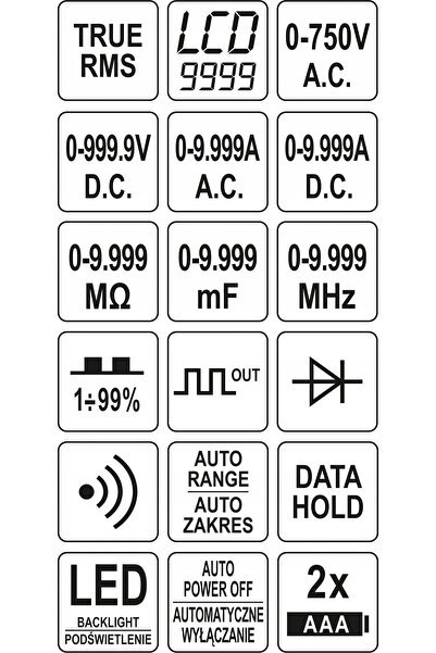 yato Multimetru digital cu 9999 de afișări, ecran LCD, True RMS, YT-73089