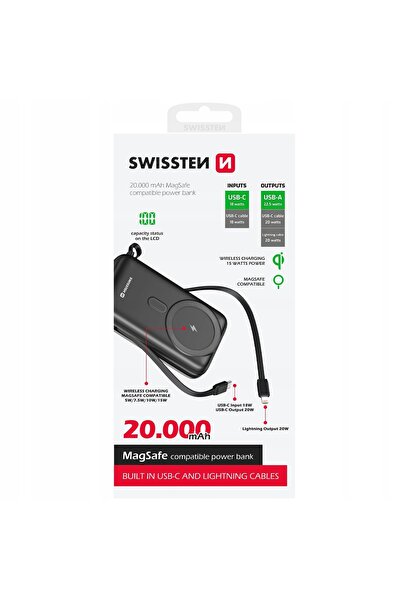 NO BRAND POWERBANK SWISSTEN 20000 mAh Qi PD 20W pentru telefon + CABLU USB-C ...