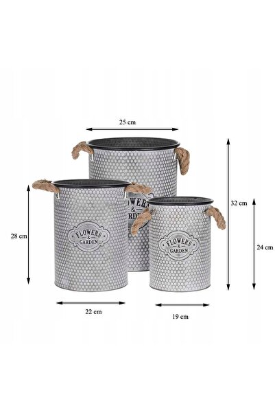 Progarden 3x Capac ghiveci gri cu mânere pentru flori, ierburi aromatice, set...
