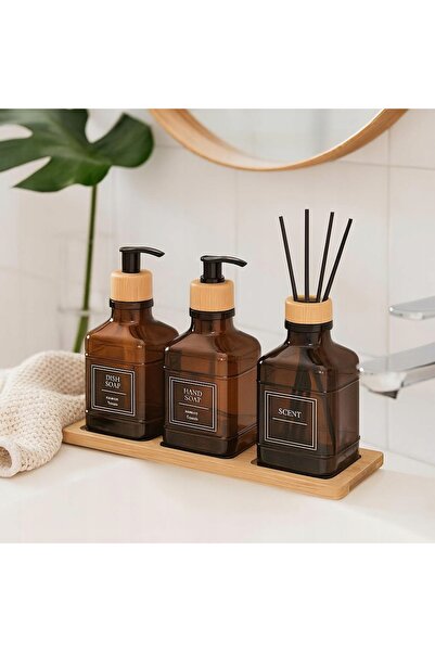 Bathroom Solutions Set de baie din sticlă, 2 dozatoare, difuzor cu tavă de ba...
