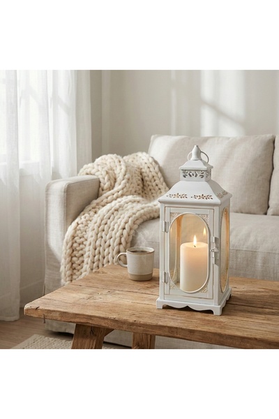 NO BRAND Felinar rustic alb elegant decorativ pentru nuntă, metalic, 40 cm