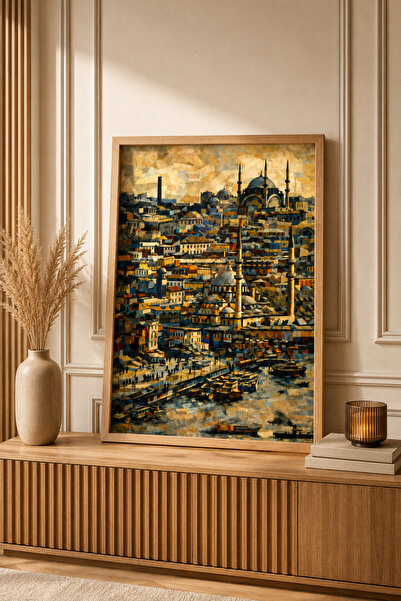 RDEKOR Ahşap Çerçeveli Modern İstanbul Manzarası Duvar Tablosu - Premium Deko...