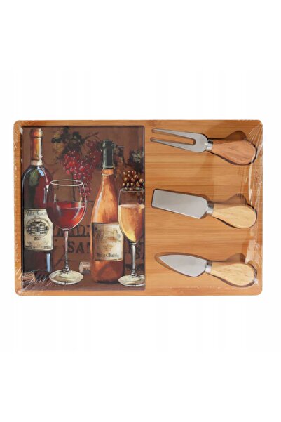 Excellent Houseware Platou de brânzeturi din bambus cu set de cuțite 30,5 x 2...