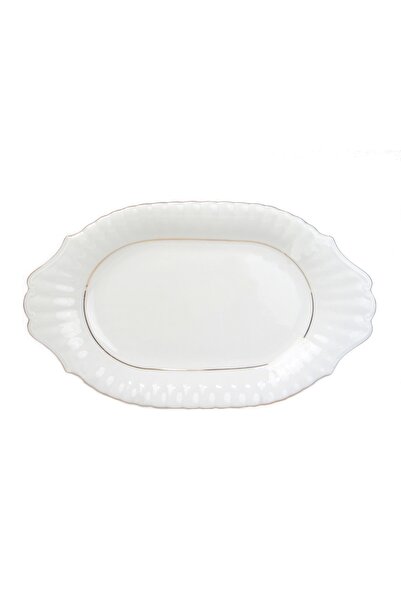 NO BRAND Platou din porțelan semi-oval 33cm cu bandă aurie Iwona B014