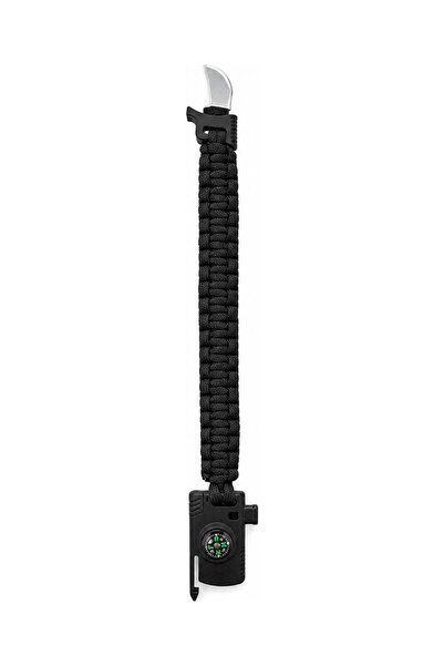 Ö ÖZMERT ASKERİ MALZEME Siyah Renk Bıçaklı Pusulalı Magnezyum Çubuklu Düdüklü Paracord Bileklik