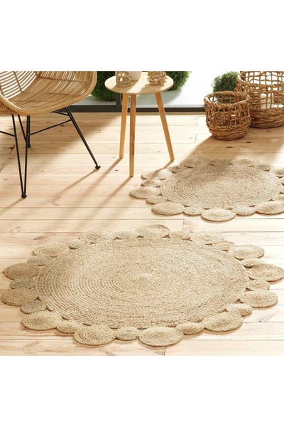 Douceur D'INTERIEUR Covor rotund din iută, mare, decorativ, țesut, bej, stil ...