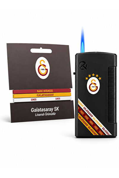 Galatasaray مجموعة المشجعين المرخصة - ولاعة بلهب نفاث وسوار من 3 قطع