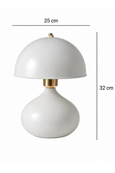 EvLight Mysa Beyaz Gold Detaylı Mantar Masa Üstü 32 cm Abajur