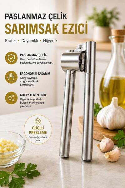 HB LİFE Premium Stainless Steel Garlic Crusher – Easy to Clean, Ergonomic Han...