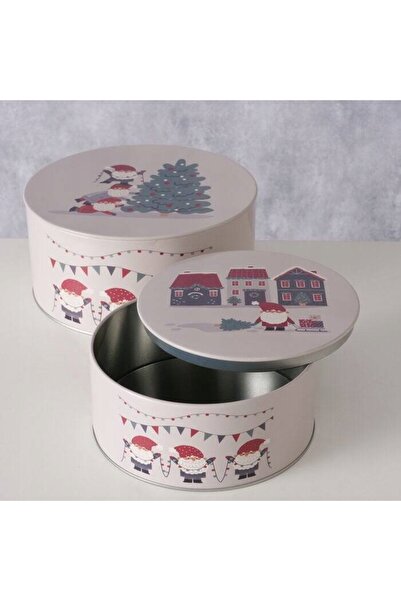 Boltze Set de 2 cutii metalice rotunde decorative pentru obiecte mici, Ø 14-1...