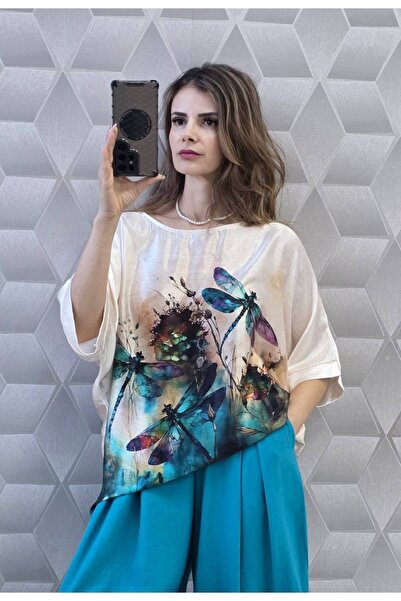 MAXORA SHOP Bluze satinate cu maneca scurta pe croi larg Jenny - Alb