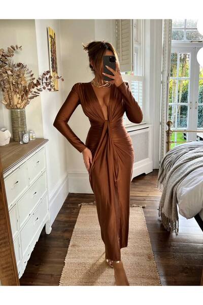 MAXORA SHOP Rochie eleganta din lycra Crystal - Maro
