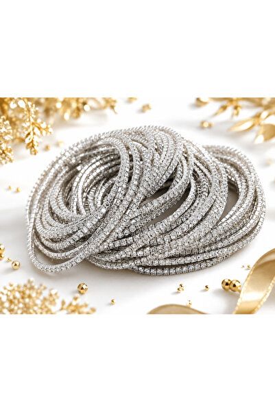 CAXBERN Zircon Stone Elastic Waterway Sparkling Shiny Thin Bracelet 2 Pieces