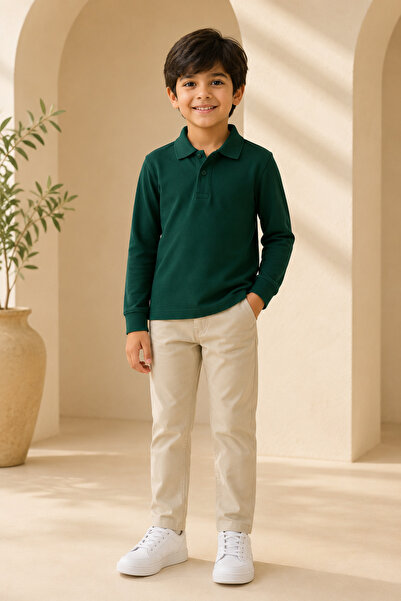 Generic Brand Children's Unisex Dark Green Long Sleeve Polo Collar T-Shirt 10...