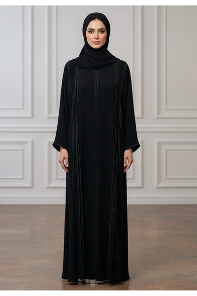 Nukhbaa Geometric Stitch Abaya | Nida Fabric