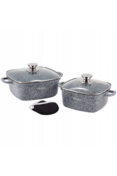 NO BRAND Set de vase din granit, 4 piese, pătrate