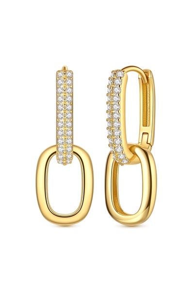 choice2 KTE201-GD Earrings 925 Sterling Silver Hoop Earring Sparkling Pavé U-...