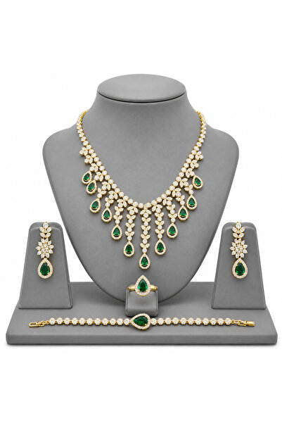 BELLA CİAO Gold-Tone Emerald-Green Crystal 4-Piece Statement Set