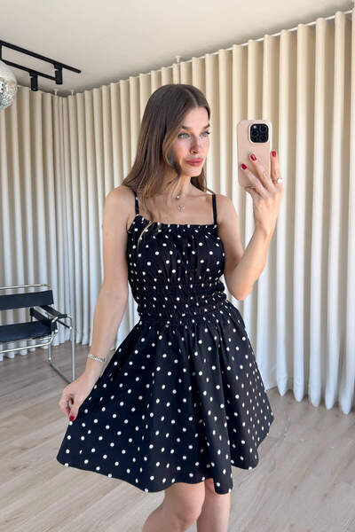 Sue Store Black and White Polka Dot Dress with Gipeli Front and Straps