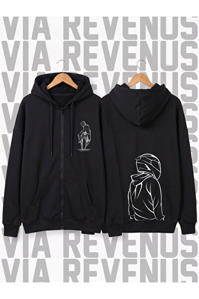 Vordevia Biker Front and Back Printed Unisex Zippered Hooded Sweatshirt Cardigan