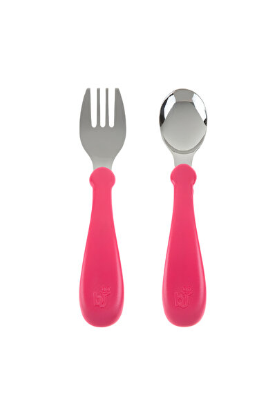 Babyjem Stainless Steel Fork Spoon Set Soft Pink