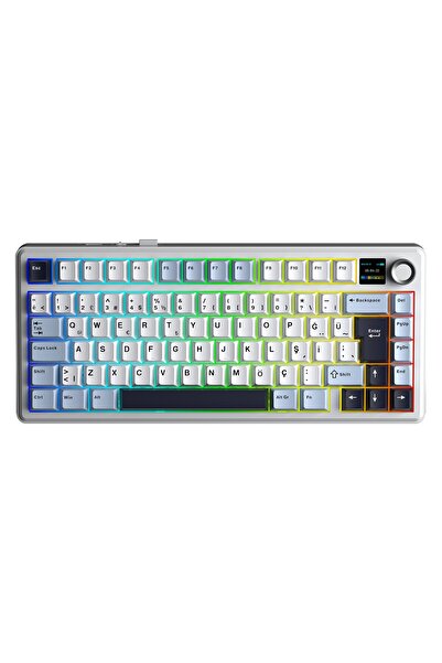 Aula F75 Max Mekanik RGB TKL GrayWood V4 Switch Kablosuz Makrolu Hot Swap Tür...