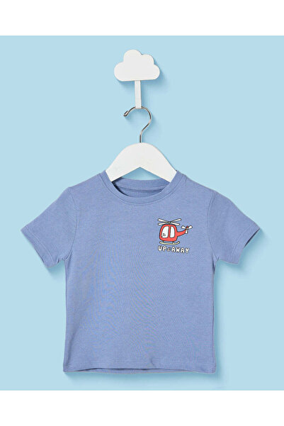 REDTAG Infant Boys Blue Helicopter Print T-Shirt