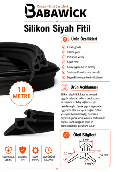 BABAWİCK Silicone Wick Black Color Gasket Durable Repair Wick 10 Meters