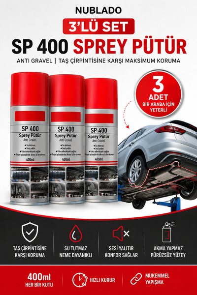 NUBLADO SP 400 Sprey Pütür 400 ml 3’lü Set Anti Gravel Araç Altı Taş Çarpması...