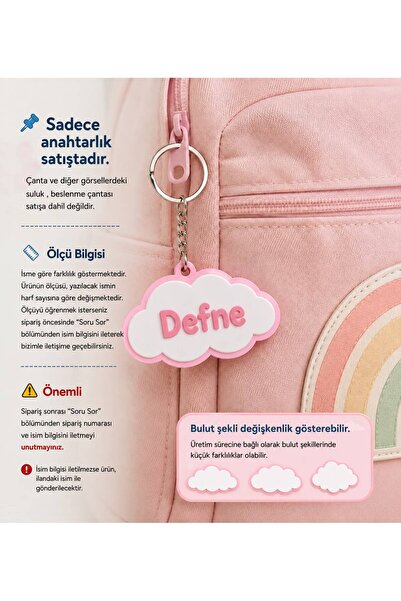 ZayaDesignLab Kişiye Özel İsimlik Anahtarlık / Okul çantası , Suluk , Beslenm...