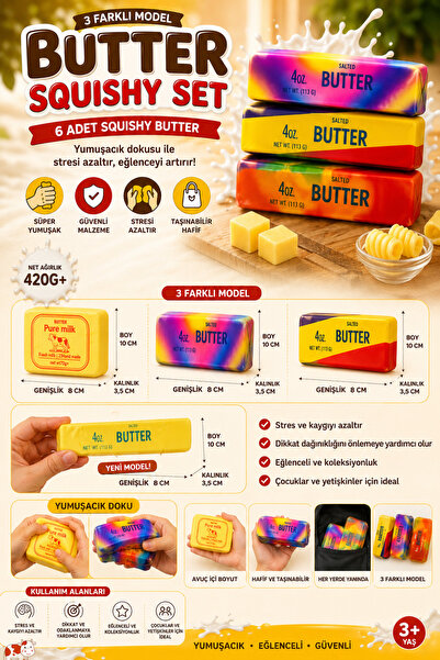 Gezinfini Hediyelik 3'lü Butter Squishy Set | Butter Squishy | Rainbow Butter...