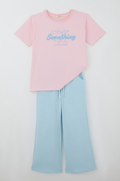 Breeze Set pantaloni cu mânecă scurtă pentru fete, cu broderie din chenille î...