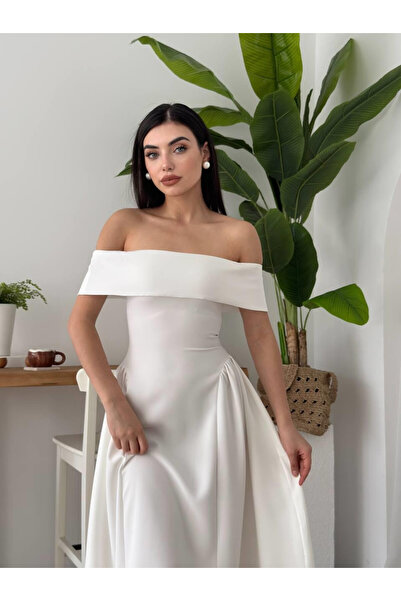 Clothes Fast Women's White Boat Neck Off-Shoulder Atlas Fabric Drawstring Det...