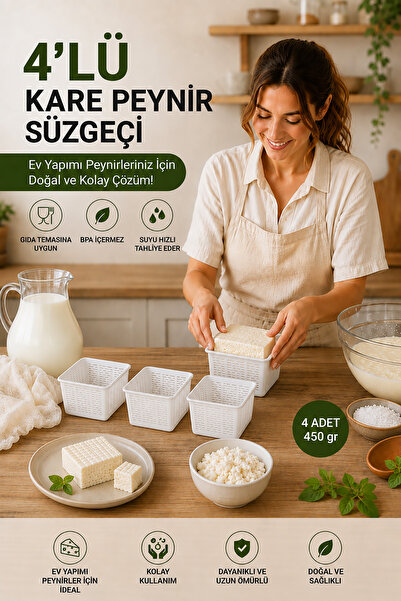 Akyüz Plastik 🧀   4-Piece Square Cheese Strainer Mold 450 Gr |   Saganaki / ...