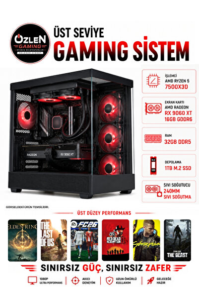 ÖZLEN XL61 RYZEN 5 7500X3D RX 9060 XT 16GB 32GB DDR5 RAM 1TB M.2 SSD Üst Sevi...