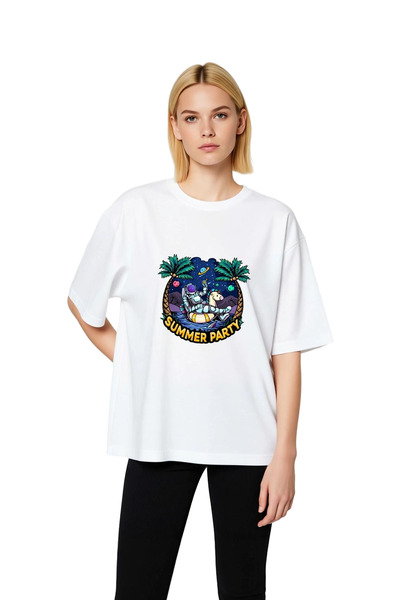 PayBuy Summer Party Space Themed Design Printed Women's Oversize T-Shirt