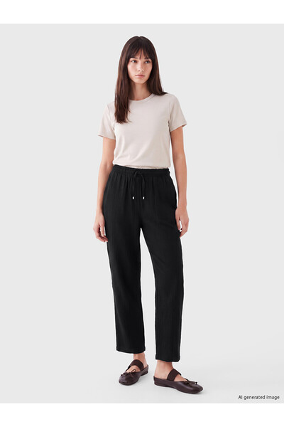 LC Waikiki Xside Black Women's Muslin Pants with Elastic Waist