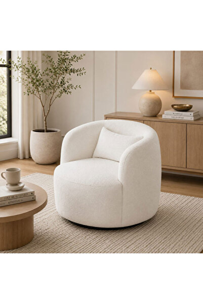 homejoyz Swivel Chair Boucle Fabric and Suede Wood - Celine - 80X85X85 cm - W...