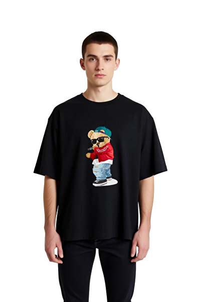 PayBuy Stylish Bear Sunglasses Microphone Printed Men's Oversize T-Shirt