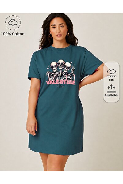 classy moda Μπλουζάκι Oversize Extra Long με στάμπα Hearted Skeleton