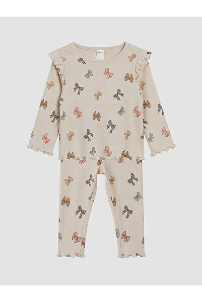 LC Waikiki Two Mt Shop Quality Lcw Baby Beige Camisole Patterned Standard & Regular Baby Girl Set